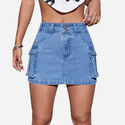 Women's Low Waist Jeans Skirt Button Bodycon Cargo Denim Mini Skirt