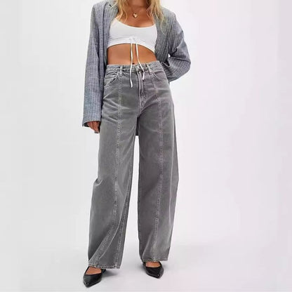 Wide leg baggy jeans for women high waisted front seam loose fit denim in grey