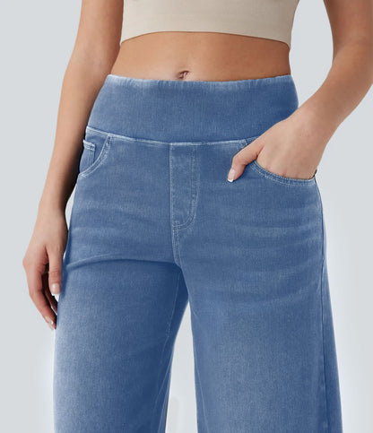 Wide Leg Tummy Control Pull On Sweatpant Jeans Baggy Denim Jeggings for Women details