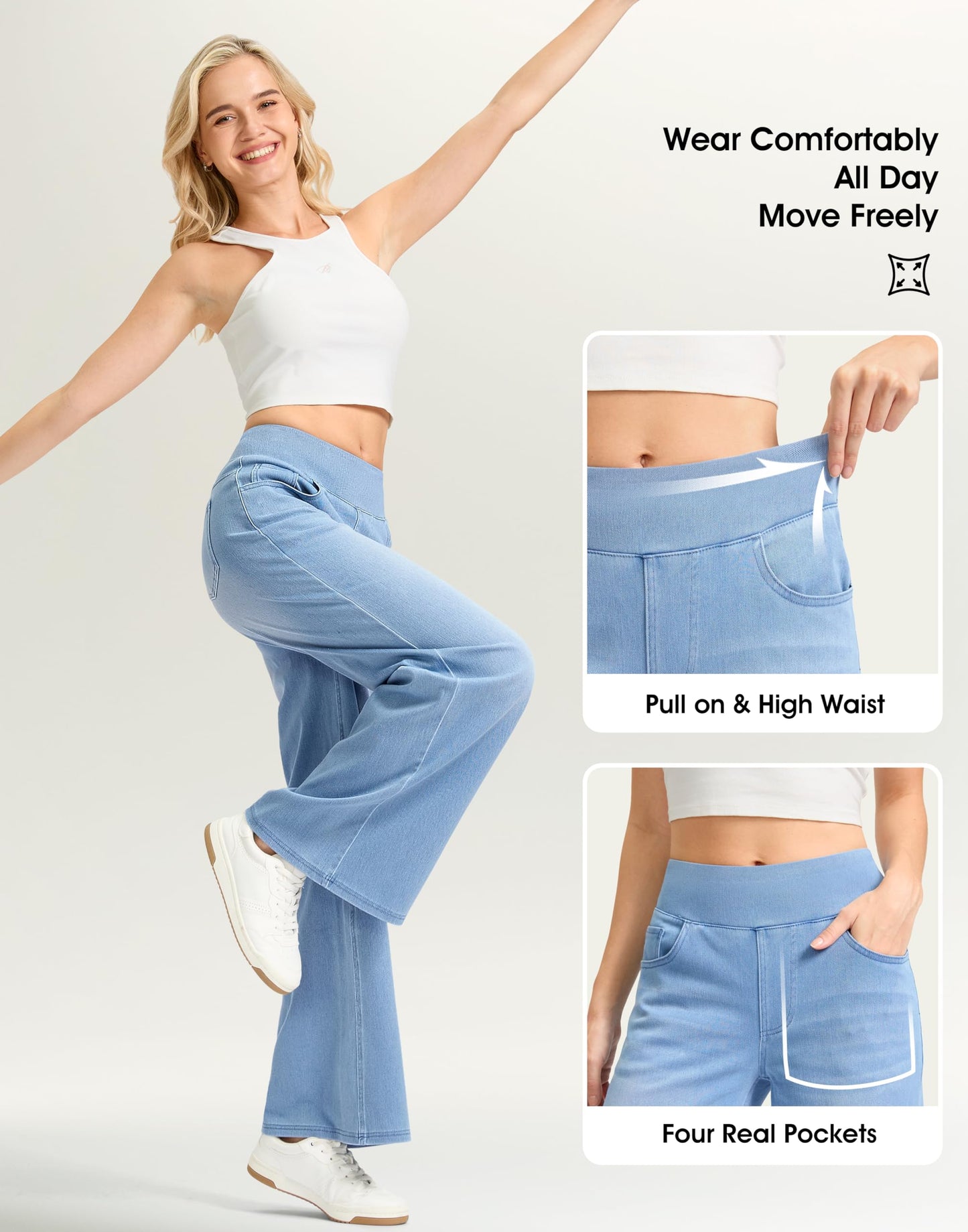 Wide Leg Tummy Control Pull On Sweatpant Jeans Baggy Denim Jeggings for Women details