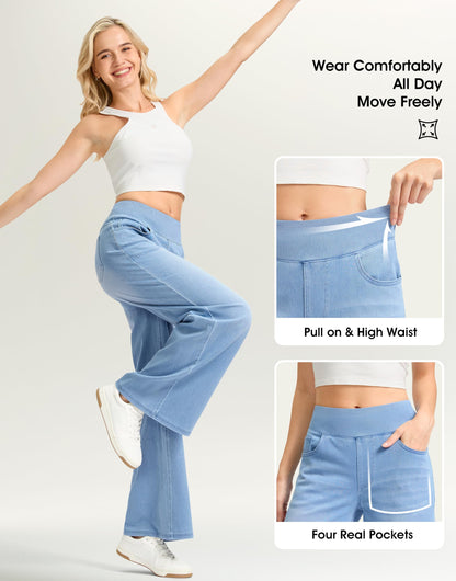 Wide Leg Tummy Control Pull On Sweatpant Jeans Baggy Denim Jeggings for Women details