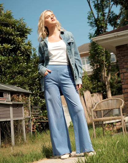 Wide Leg Tummy Control Pull On Sweatpant Jeans Baggy Denim Jeggings for Women