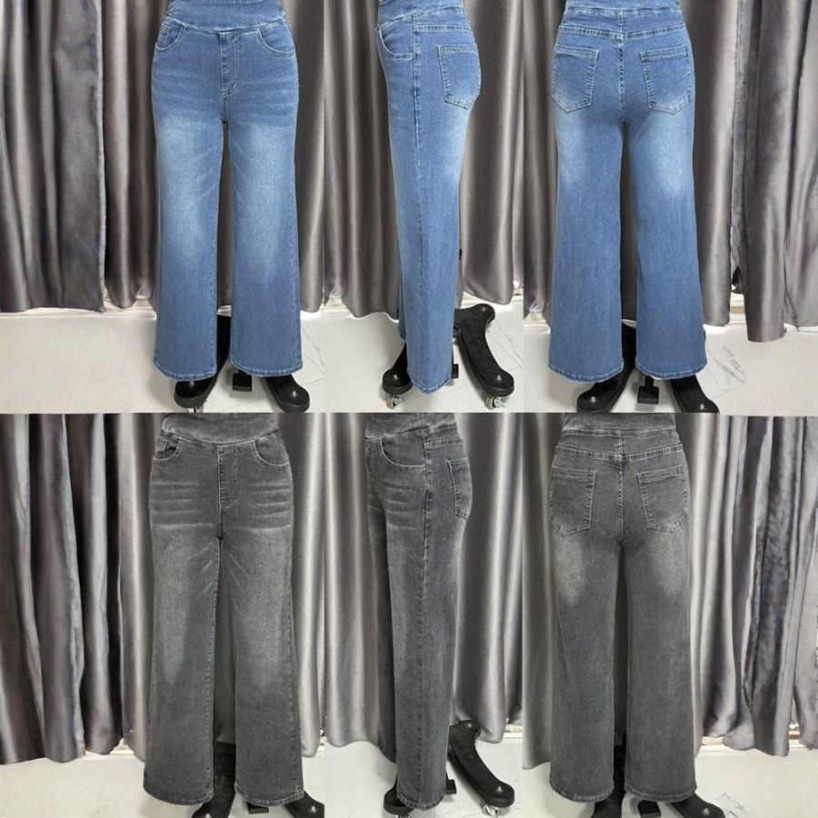 Wide leg tummy control pull on sweatpant jeans baggy denim pants for women, real photo