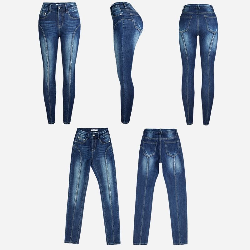 Women cropped slim fit skinny jeans, front and back views
