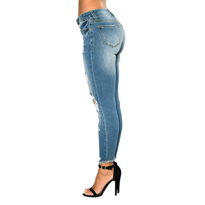 Women Skinny Ripped Jeans Stretch Distressed Destroyed Denim Pants