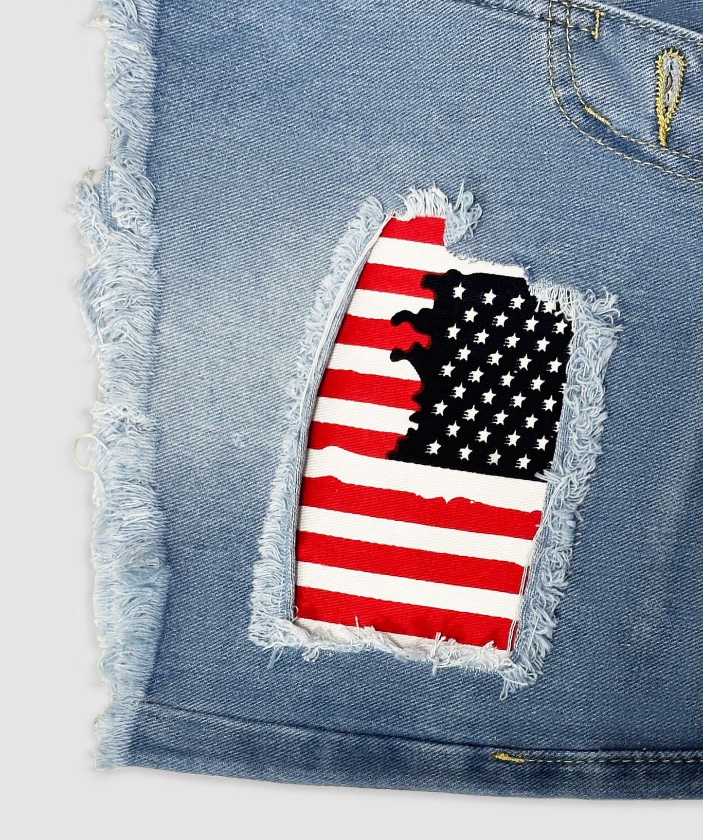 Women Button Fly Printed Ripped Shorts Distressed Raw Hem Denim Jean Shorts