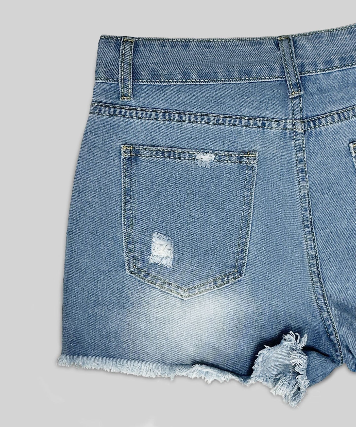 Women Button Fly Printed Ripped Shorts Distressed Raw Hem Denim Jean Shorts