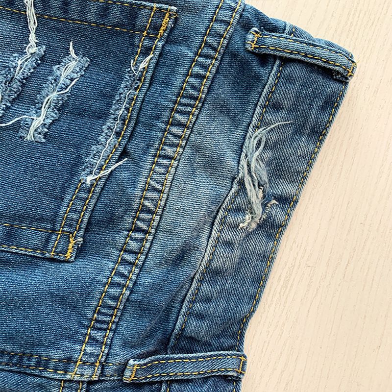 Women Button Fly Printed Ripped Shorts Distressed Raw Hem Denim Jean Shorts