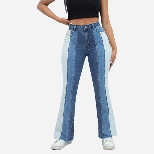 Women Patchwork Flare Jeans