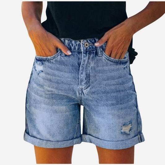 Women Mid Rise Ripped Denim Shorts Pants Butt Lifting Jean Shorts