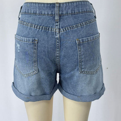 Women Mid Rise Ripped Denim Shorts Pants Butt Lifting Jean Shorts