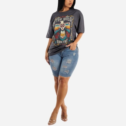 Women plus size denim shorts high waisted ripped jean shorts