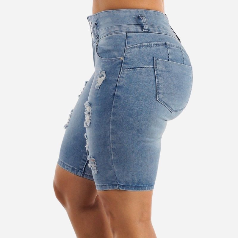 Women plus size denim shorts high waisted ripped jean shorts, side view