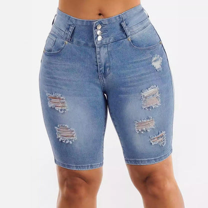 Women Plus Size Denim Shorts High Waisted Ripped Distressed Jean Shorts
