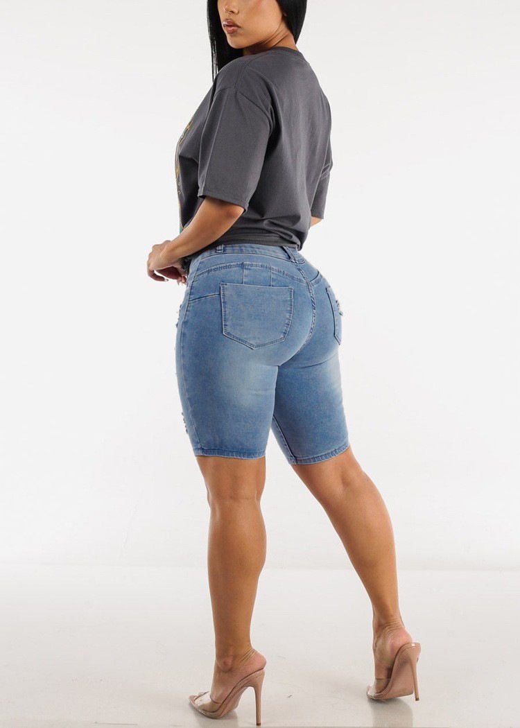 Women Plus Size Denim Shorts High Waisted Ripped Distressed Jean Shorts