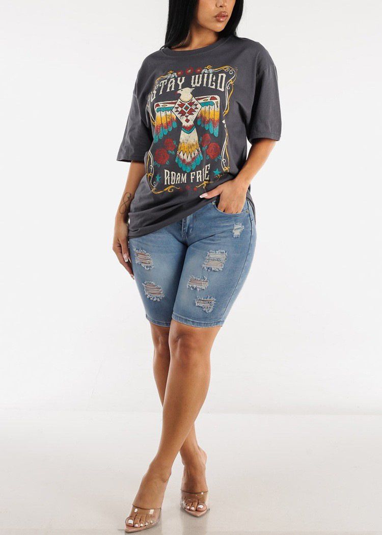 Women Plus Size Denim Shorts High Waisted Ripped Distressed Jean Shorts