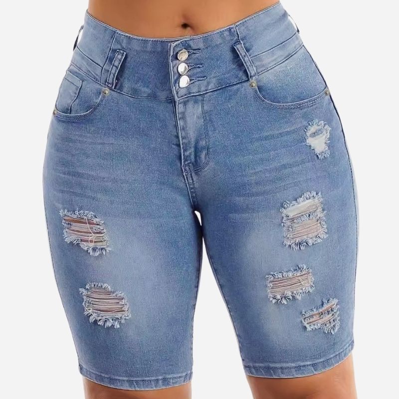 Women Plus Size Denim Shorts High Waisted Ripped Distressed Jean Shorts