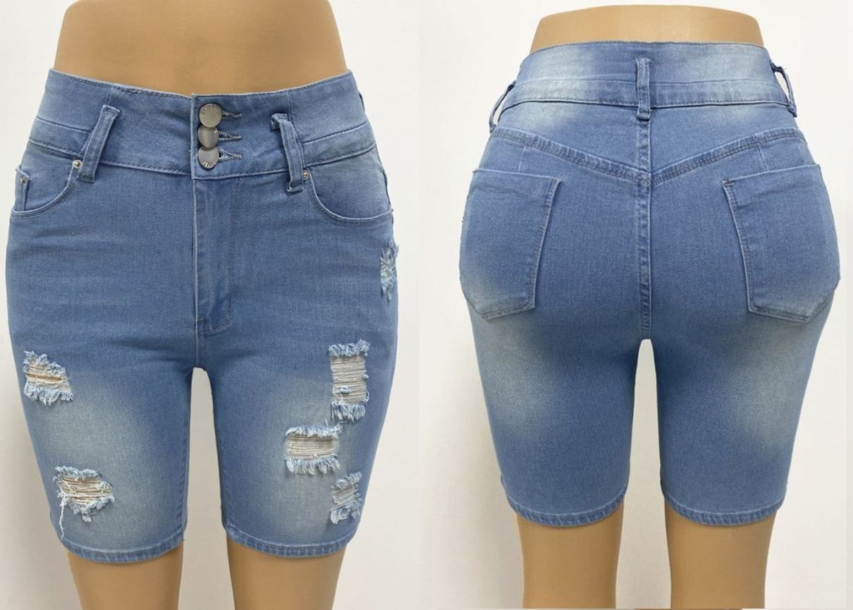 Women Plus Size Denim Shorts High Waisted Ripped Distressed Jean Shorts