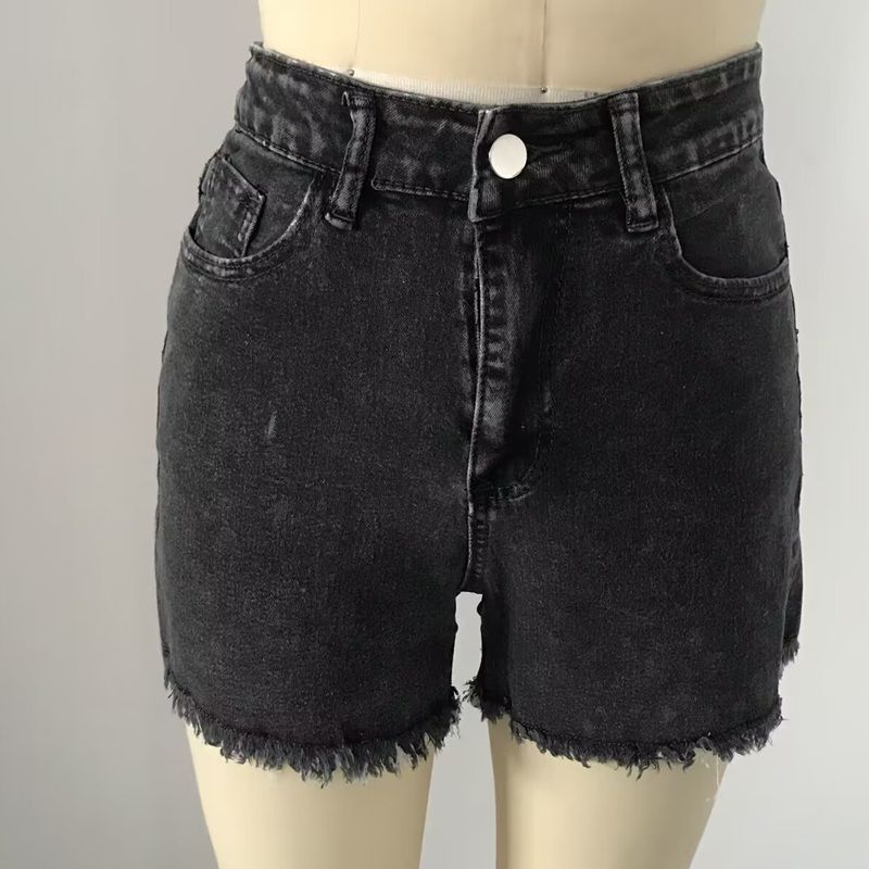 Women Plus Size Jean Shorts High Waisted Frayed Raw Hem Denim Pants
