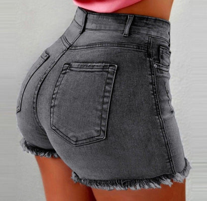 Women Plus Size Jean Shorts High Waisted Frayed Raw Hem Denim Pants