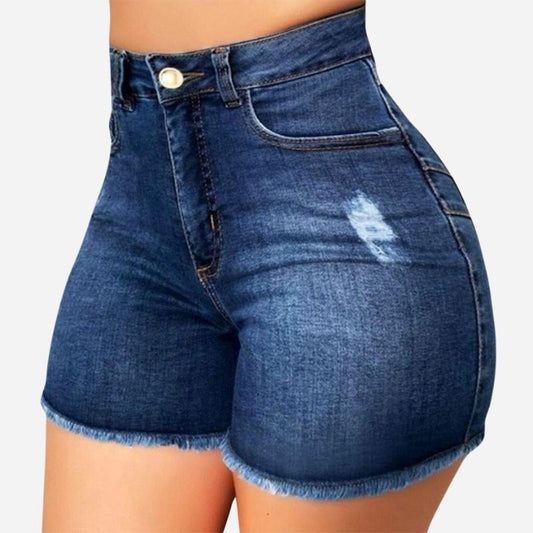 Women Plus Size Jean Shorts High Waisted Frayed Raw Hem Denim Pants