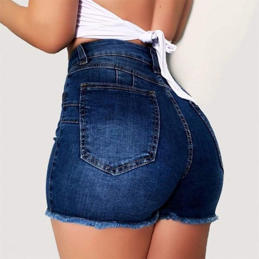 Women Plus Size Jean Shorts High Waisted Frayed Raw Hem Denim Pants