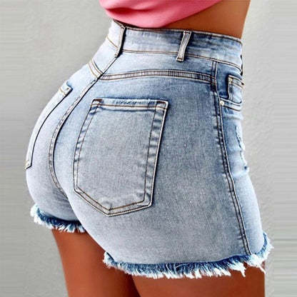 Women Plus Size Jean Shorts High Waisted Frayed Raw Hem Denim Pants