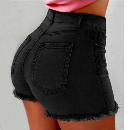 Women Plus Size Jean Shorts High Waisted Frayed Raw Hem Denim Pants