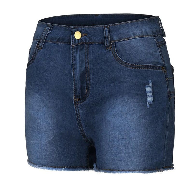 Women Plus Size Jean Shorts High Waisted Frayed Raw Hem Denim Pants