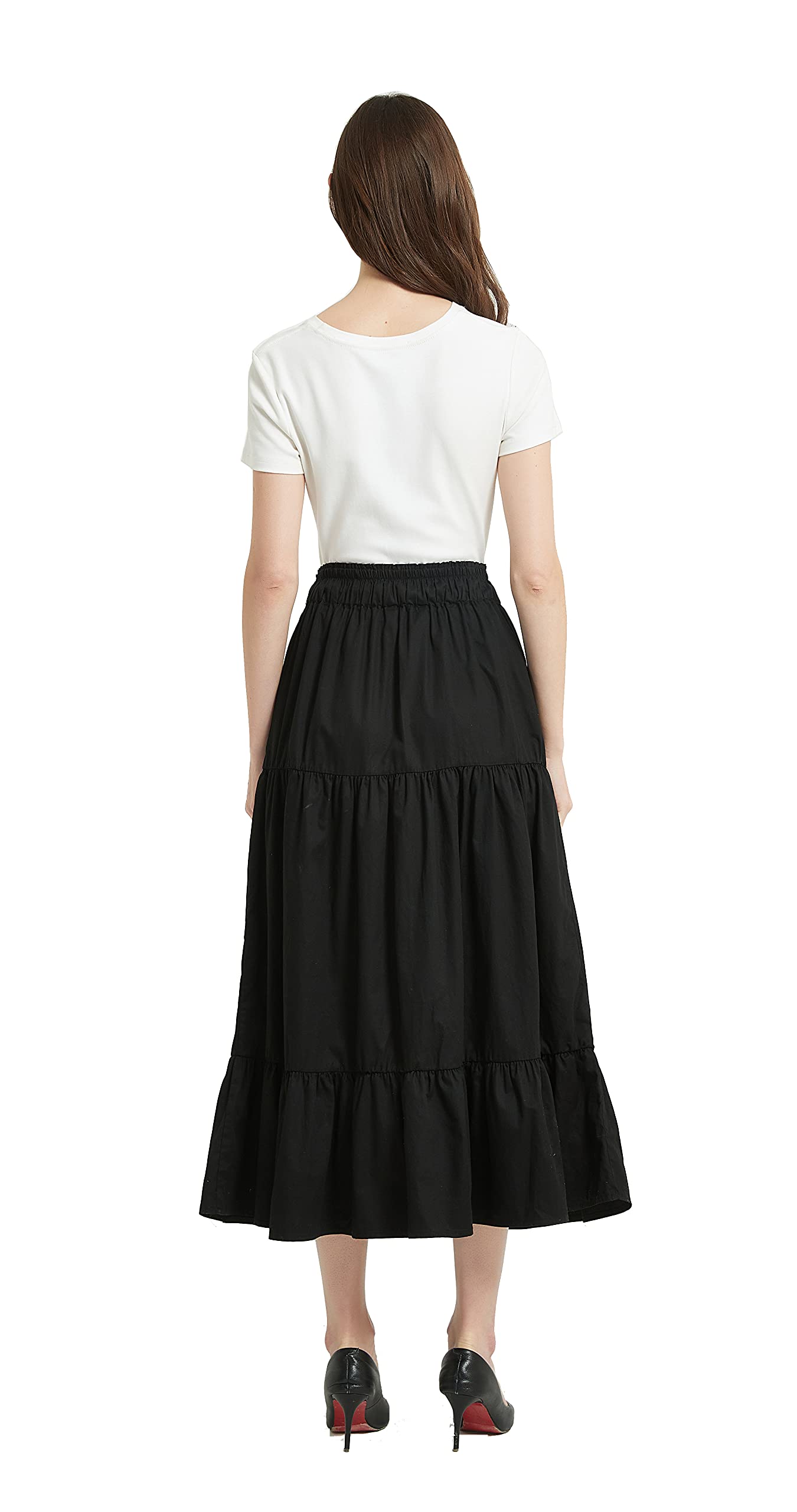 Women's A-line Long Denim Skirt Tired Pleated Layers Jeans Maxi Skirt