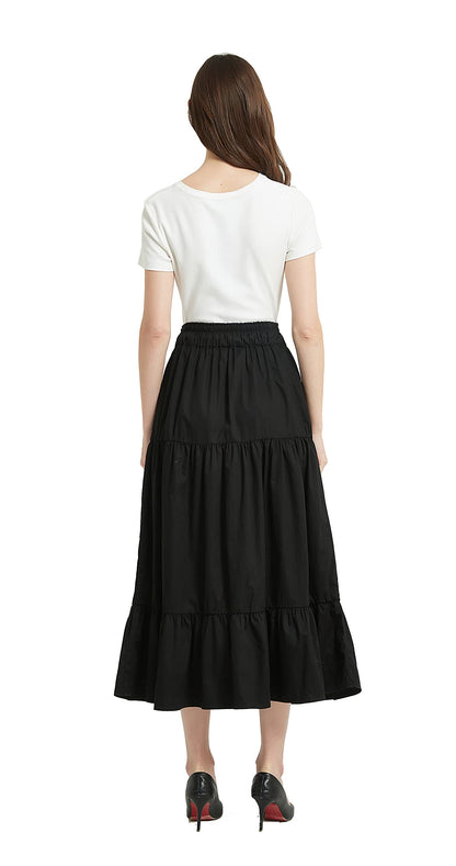 Women's A-line Long Denim Skirt Tired Pleated Layers Jeans Maxi Skirt