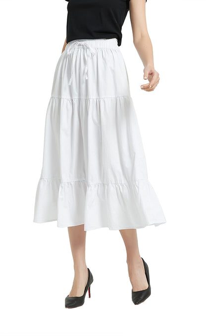 Women's A-line Long Denim Skirt Tired Pleated Layers Jeans Maxi Skirt
