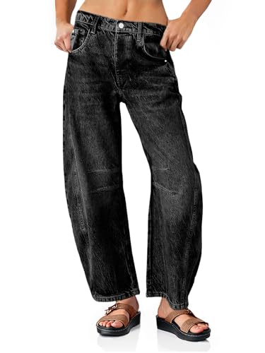 Women's Baggy Boyfriend Jeans Wide Leg Mid Rise Barrel Denim Pants