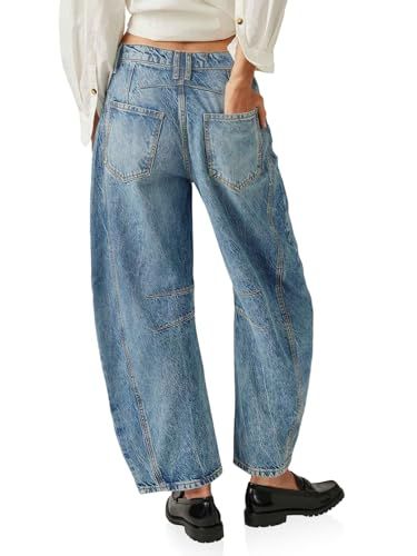 Women's Baggy Boyfriend Jeans Wide Leg Mid Rise Barrel Denim Pants