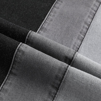 Women’s Color Block Patchwork Flare Jeans High Waisted Bell Bottom Raw Hem Denim Black Color Details