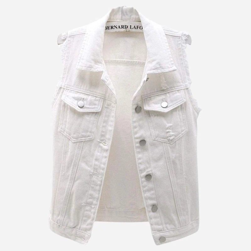 women's denim vest sleeveless jean waistcoat in white