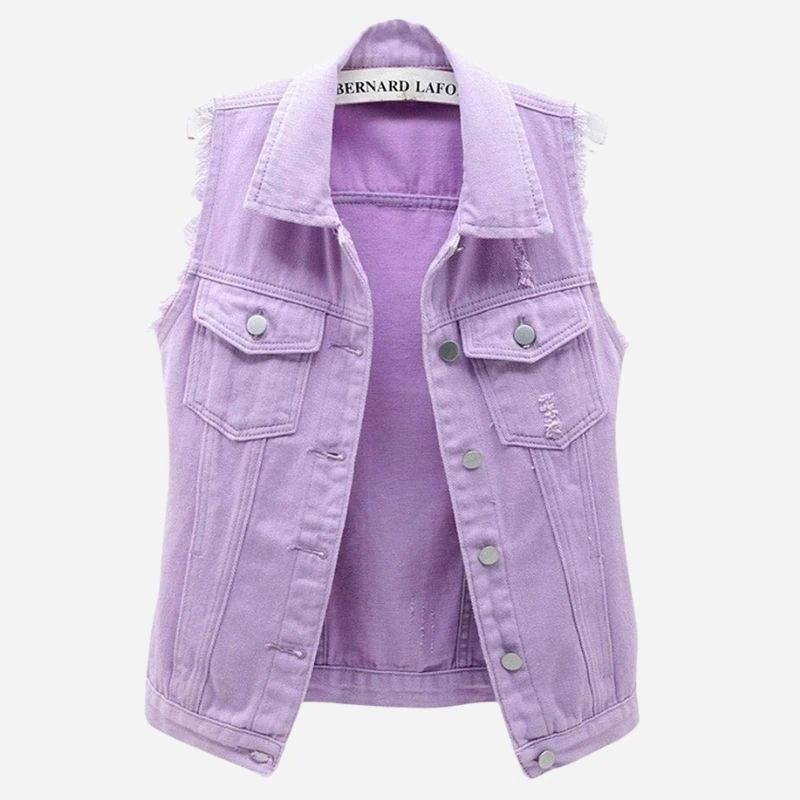 women's denim vest sleeveless jean waistcoat in purple
