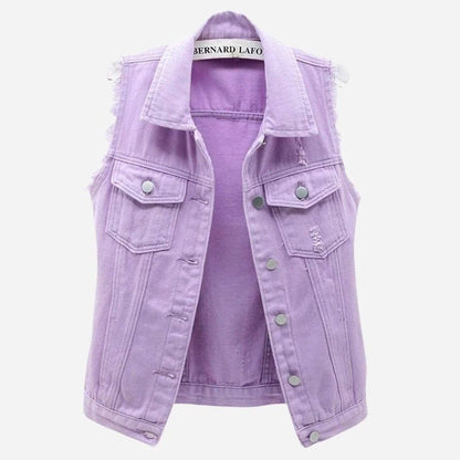 women's denim vest sleeveless jean waistcoat in purple