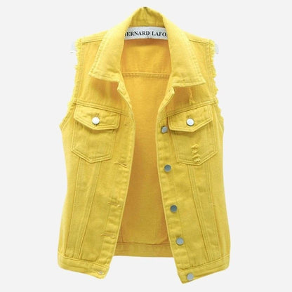 women's denim vest sleeveless jean waistcoat in yellow