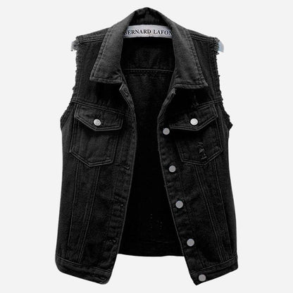 women's denim vest sleeveless jean waistcoat in black