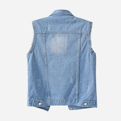 women's denim vest sleeveless jean waistcoat in light blue, back view