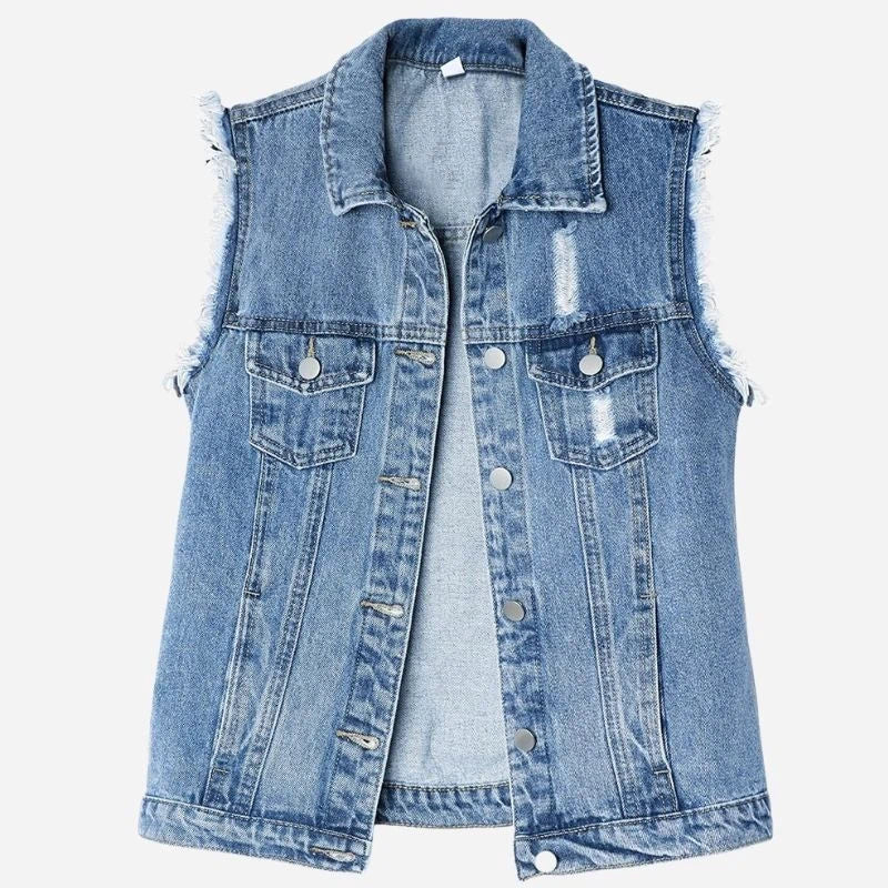 women's denim vest sleeveless jean waistcoat in dark blue