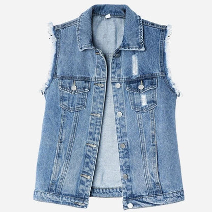 women's denim vest sleeveless jean waistcoat in dark blue