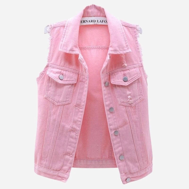 women's denim vest sleeveless jean waistcoat in pink