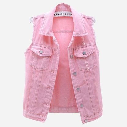 women's denim vest sleeveless jean waistcoat in pink