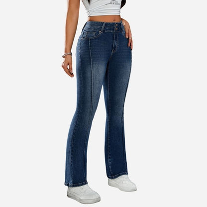 High waist stretch flare jeans for women bootcut denim pants, side view