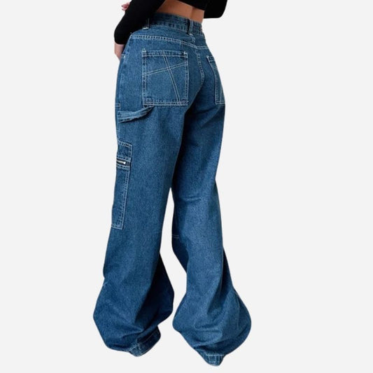 Women's high waist cargo jeans baggy wide leg y2k denim, back view
