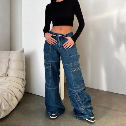 Women's high waist cargo jeans baggy wide leg y2k denim