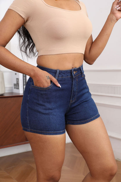 Women’s High Waist Stretch Denim Shorts Slimming Jean Summer Hotpants - Navy Color