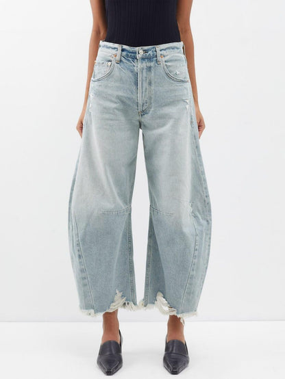 Women's High Waisted Barrel Baggy Jeans Stretch Denim Pants Trousers